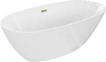 MEXEN/S - Eris voľne stojaca vaňa 170 x 80 cm, biela, sifón a prepad zlatá 53441708000-50