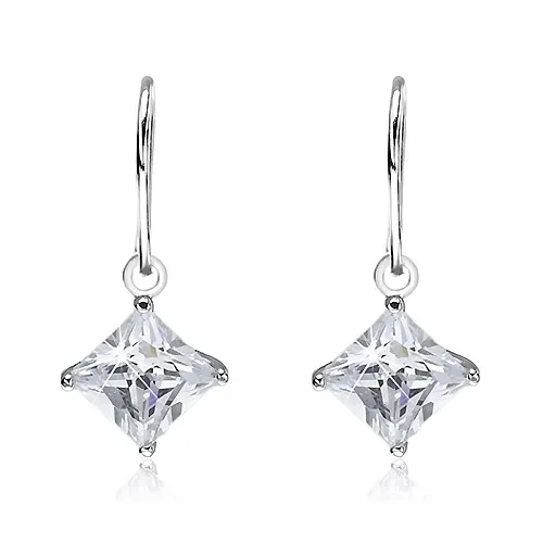 Strieborné visiace náušnice 925 - kosoštvorcový zirkón v objímke, 7 mm