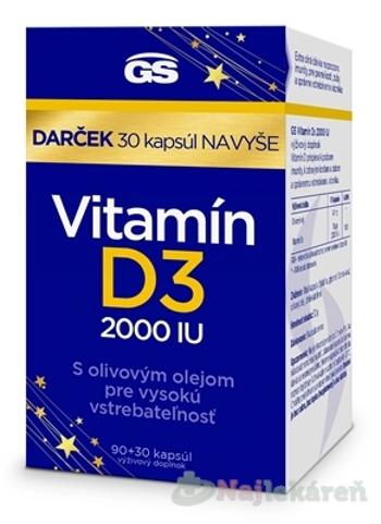 GS Vitamín D3 2000 IU darček 2024 90+ 30 kapsulí