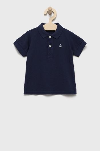 Detská bavlenná polokošeľa United Colors of Benetton tmavomodrá farba, jednofarebný