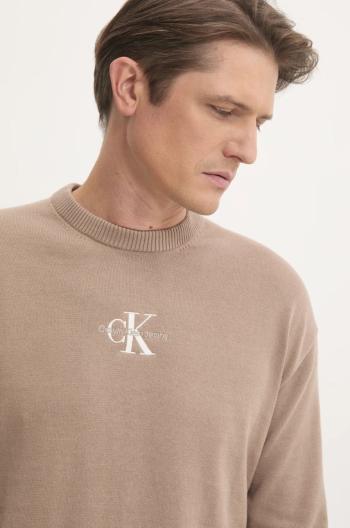 Bavlnený sveter Calvin Klein Jeans hnedá farba, tenký, J30J327404