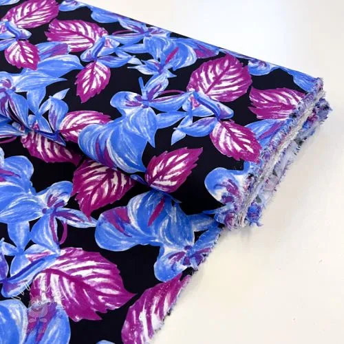 Viskóza RADIANCE Anabella leaves black digital print