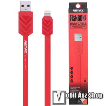 REMAX FISHBONE adatátviteli kábel / USB töltő - Lightning / USB, 1m hosszú lapos kábel, 10W - PIROS - GYÁRI