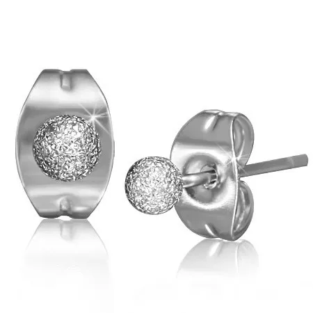 Náušnice z ocele, strieborná farba, gulička s pieskovaným povrchom, 3 mm