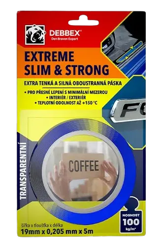 DEBBEX EXTREME SLIM&STRONG - Extra tenká a silná obojstranná páska 19mm x 0,2mm x 5m