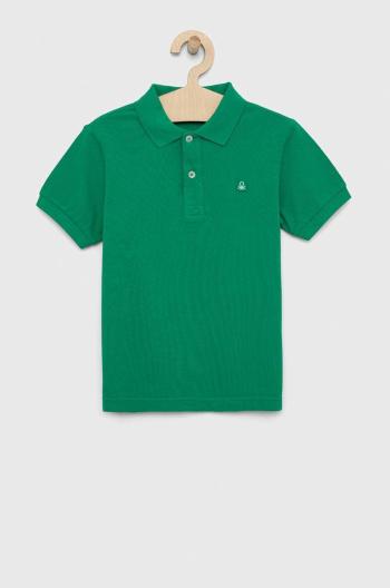Detská bavlenná polokošeľa United Colors of Benetton zelená farba, jednofarebný
