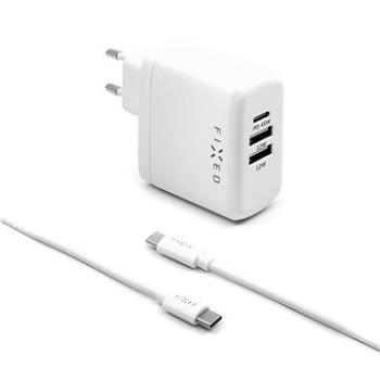 FIXED Travel s USB-C a 2× USB výstupom a USB-C/USB-C káblom podpora PD 45 W biela (FIXC45-CC2U-WH)