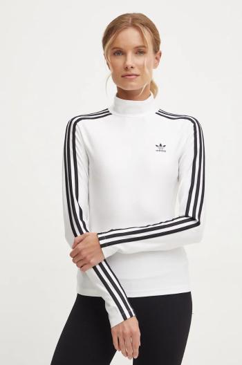 Tričko s dlhým rukávom adidas Originals 3-S Trneck Longsleeve dámske, béžová farba, s polorolákom, JG1535