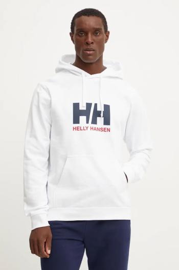 Bavlnená mikina Helly Hansen HH LOGO pánska, biela farba, s kapucňou, s potlačou, 30394