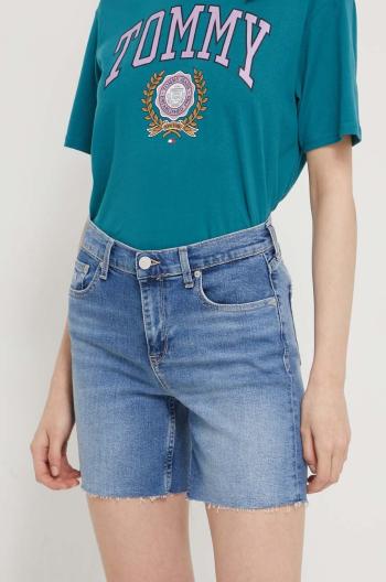 Rifľové krátke nohavice Tommy Jeans dámske,jednofarebné,vysoký pás,DW0DW18328