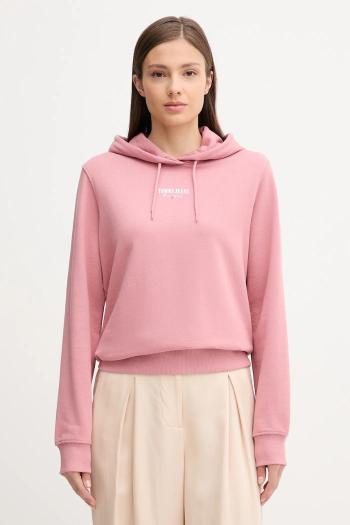 Bavlnená mikina Tommy Jeans ružová farba, s kapucňou, s potlačou, DW0DW20943