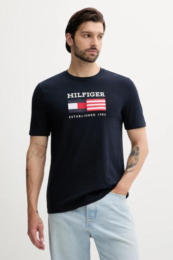 Bavlnené tričko Tommy Hilfiger pánske, tmavomodrá farba, s potlačou, MW0MW39843