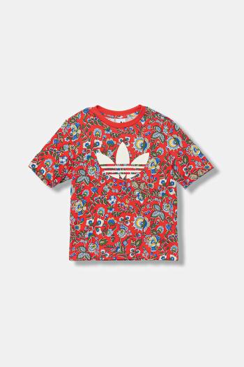 Detské bavlnené tričko adidas Originals červená farba, vzorované, JV7817