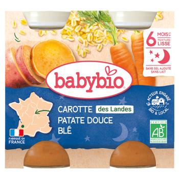BABYBIO Večerné menu Mrkva so sladkými zemiakmi a pšenicou 2x200 g