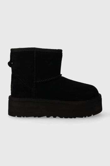 Detské semišové snehule UGG CLASSIC MINI PLATFORM KIDS čierna farba
