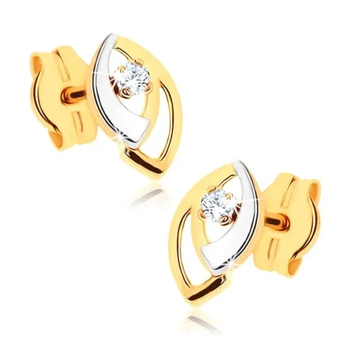 Zlaté náušnice 9K dvojfarebné obrysy zrnka so zirkónom