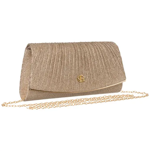 Brokátová listová kabelka v odtieni ružového zlata s retiazkou – Rovicky