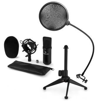 Auna CM001B mikrofónová sada V2 - kondenzátorový mikrofón, mikrofónový stojan, pop filter, čierna farba