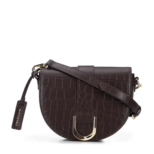 Polkruhová kožená listová kabelka s prackou čierna