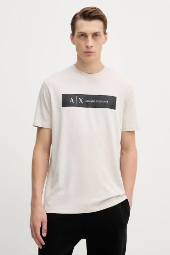 Bavlnené tričko Armani Exchange pánske, béžová farba, s potlačou, XM001425 AF10361