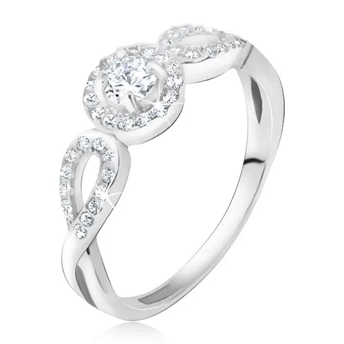 Prsteň zo striebra 925 - obrys zirkónového kruhu a slzičiek, číry kamienok - Veľkosť: 48 mm