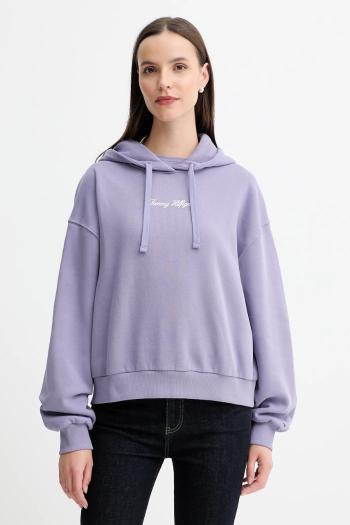Mikina Tommy Hilfiger fialová farba, s kapucňou, s potlačou, WW0WW47459