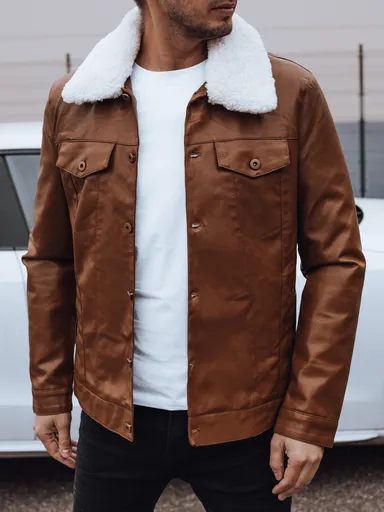 Pánska kožená bunda s kožušinou hnedej Dstreet TX4746