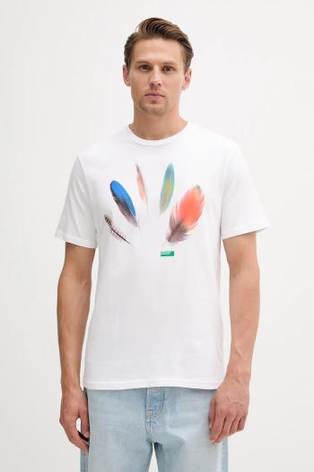 Bavlnené tričko United Colors of Benetton pánske, biela farba, s potlačou, 3BL0U10AG