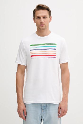 Bavlnené tričko United Colors of Benetton pánske, biela farba, s potlačou, 3BL0U10AG