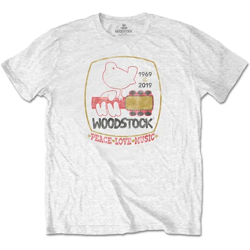 Woodstock tričko Peace Love Music Biela XL