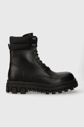 Kožené workery Tommy Jeans TJM ELEVATED OUTSOLE BOOT pánske, čierna farba, EM0EM01251