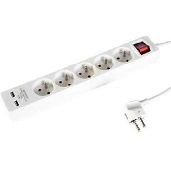 WowME predlžovací prívod 230 V 5 zásuviek 1,5 m 16 A/3680 W + 2× USB (KF-FB-05KFU2)