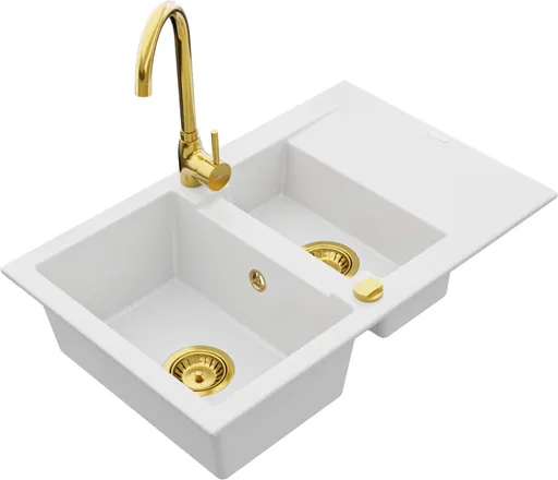 MEXEN/S MEXEN/S - Gaspar granitový drez 1.5 s odkvapkávačom vrátane batérie Telma, biela 6507-20-670200-50