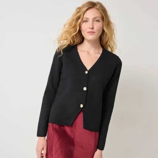 Asymetrický sveter na zapínanie s výstrihom do V