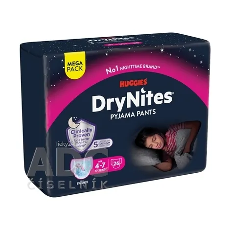 HUGGIES DRY NITES M pre dievčatá (4-7 rokov) MEGA