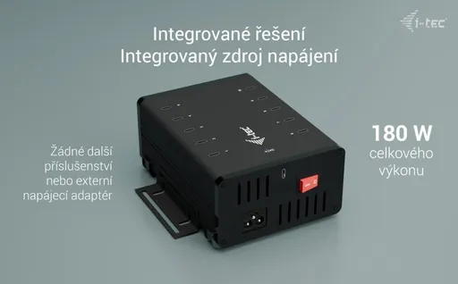 I-tec USB-C/USB-A Metal Charging + Data HUB, 15W per port, 10x USB-C, 180W