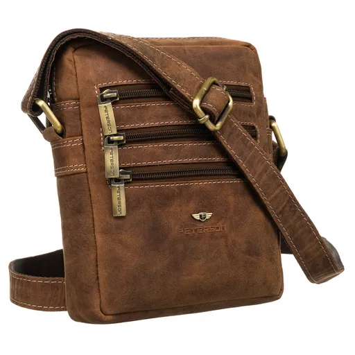 Hnedá pánska taška cez rameno so zipsom na prednej strane - Peterson