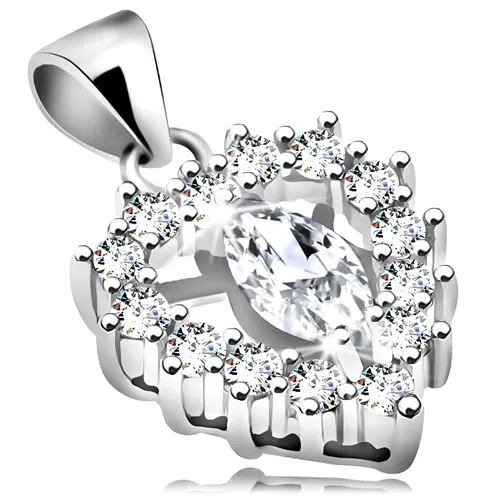 Strieborný prívesok 925, číra ligotavá kontúra srdiečka s úzkym zrnkom v strede