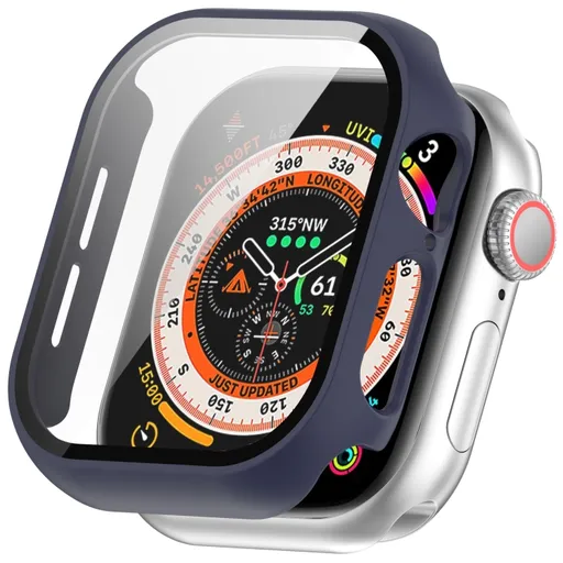 PC FULL COVER Plastový kryt so sklom pre Apple Watch 10 / 11 42mm tmavomodrý