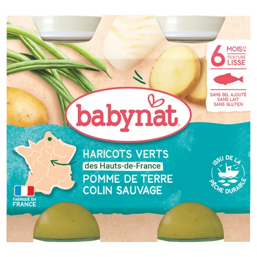 BABYBIO Zemiaky so zelenými fazuľkami a morskou šťukou 2x200 g