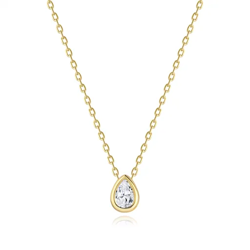Zlatý náhrdelník 9K s čírym zirkónom v tvare slzy