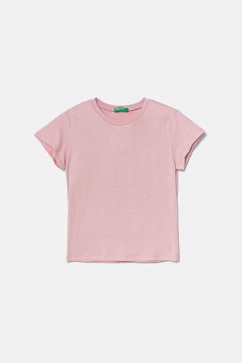 Detské bavlnené tričko United Colors of Benetton ružová farba, 3I1XC109V