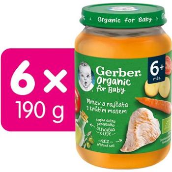 GERBER Organic detský príkrm mrkva a paradajky s morčacím mäsom 6× 190 g (7613287800602)
