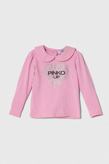 Tričko s dlhým rukávom pre bábätká Pinko Up ružová farba, s golierom