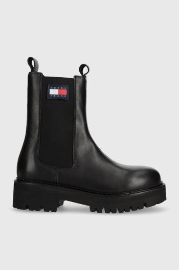 Kožené topánky chelsea Tommy Jeans TJW URBAN CHELSEA dámske, čierna farba, na platforme, EN0EN02298