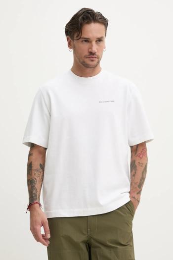 Bavlnené tričko Abercrombie & Fitch pánske, biela farba, jednofarebné, KI123-5017