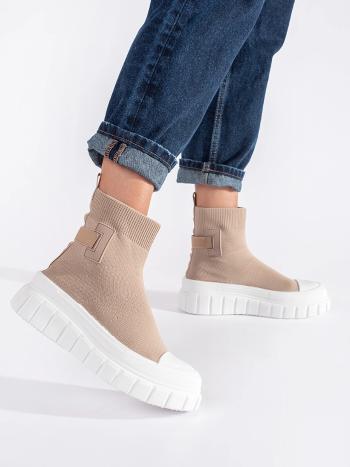 Trendy dámske tenisky béžové bez podpätku