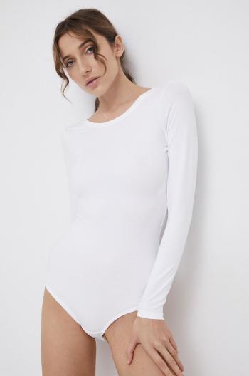 Tvarujúce body s dlhým rukávom Spanx SCOOP NECK LONG SLEEVES BODYSUIT biela farba, jednofarebné