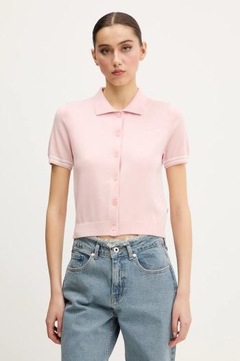 Polokošeľa z vlnenej zmesi Guess Jeans dámska, ružová farba, W5GR03 Z3HO2