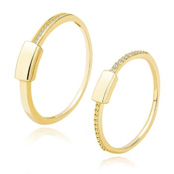 Obrúčky zo žltého zlata 585 - obdĺžnik, číre zirkóny, dámske veľkosti s guličkami - Veľkosť: 62 mm